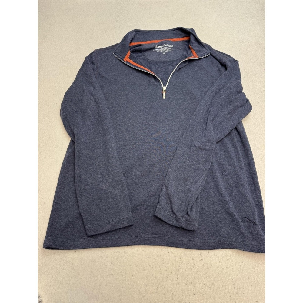 Tommy Bahama Sweater Mens Large Blue Cotton Modal Quarter Zip Mock Neck Pullover
